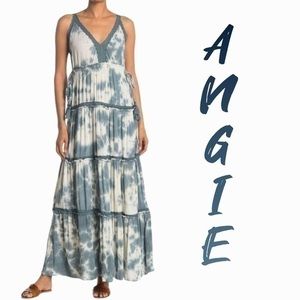 Angie Blue-Gray tie dye maxi dress sz L NWT